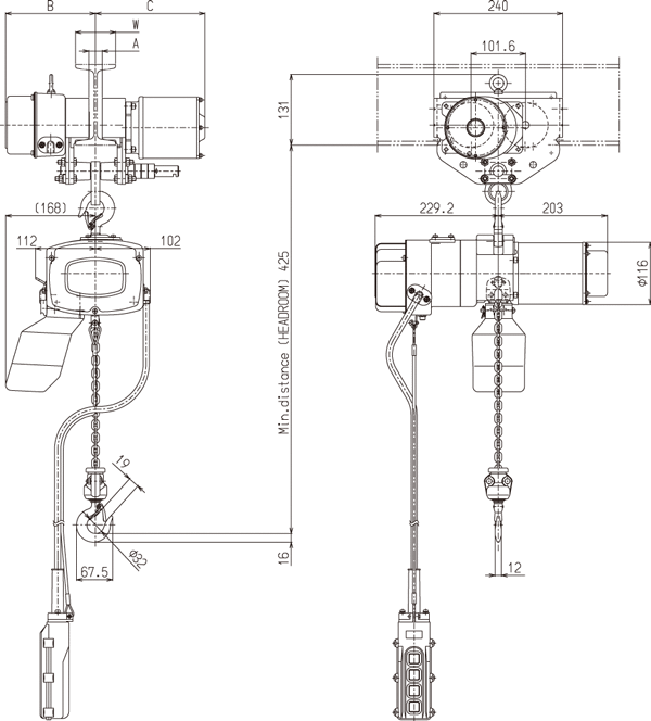 Figure of αCMS-150-250kg dimensions