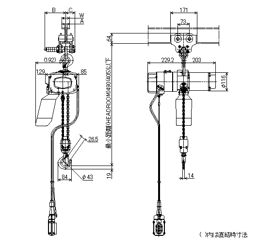 αCP型プレントロリ結合式小型電気チェーンブロック（150～490kg