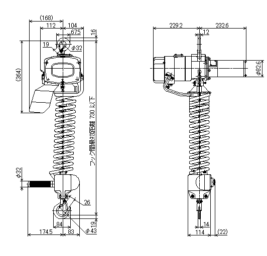 αSDH/αSBDH/αSVDH-250kg 非常停止ボタン付 寸法図