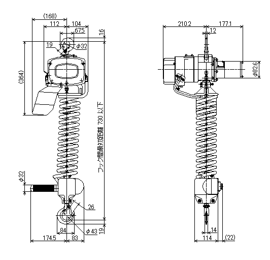 αSDH/αSBDH/αSVDH-100kg 非常停止ボタン付 寸法図