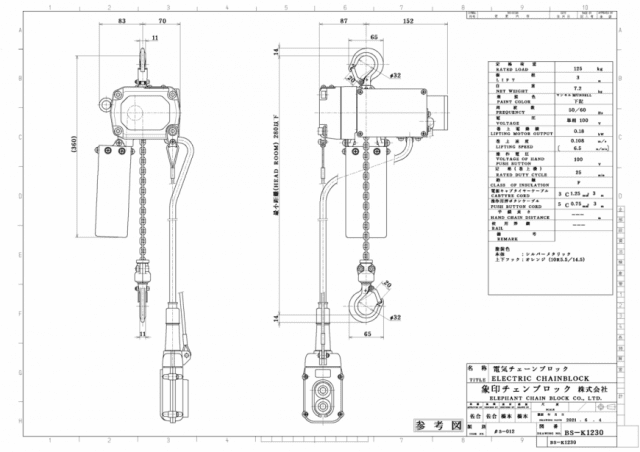 格安人気 象印チェンブロック α型 単相小型電気チェーンブロック 無段速型 200～220V用 αHV-006 品番