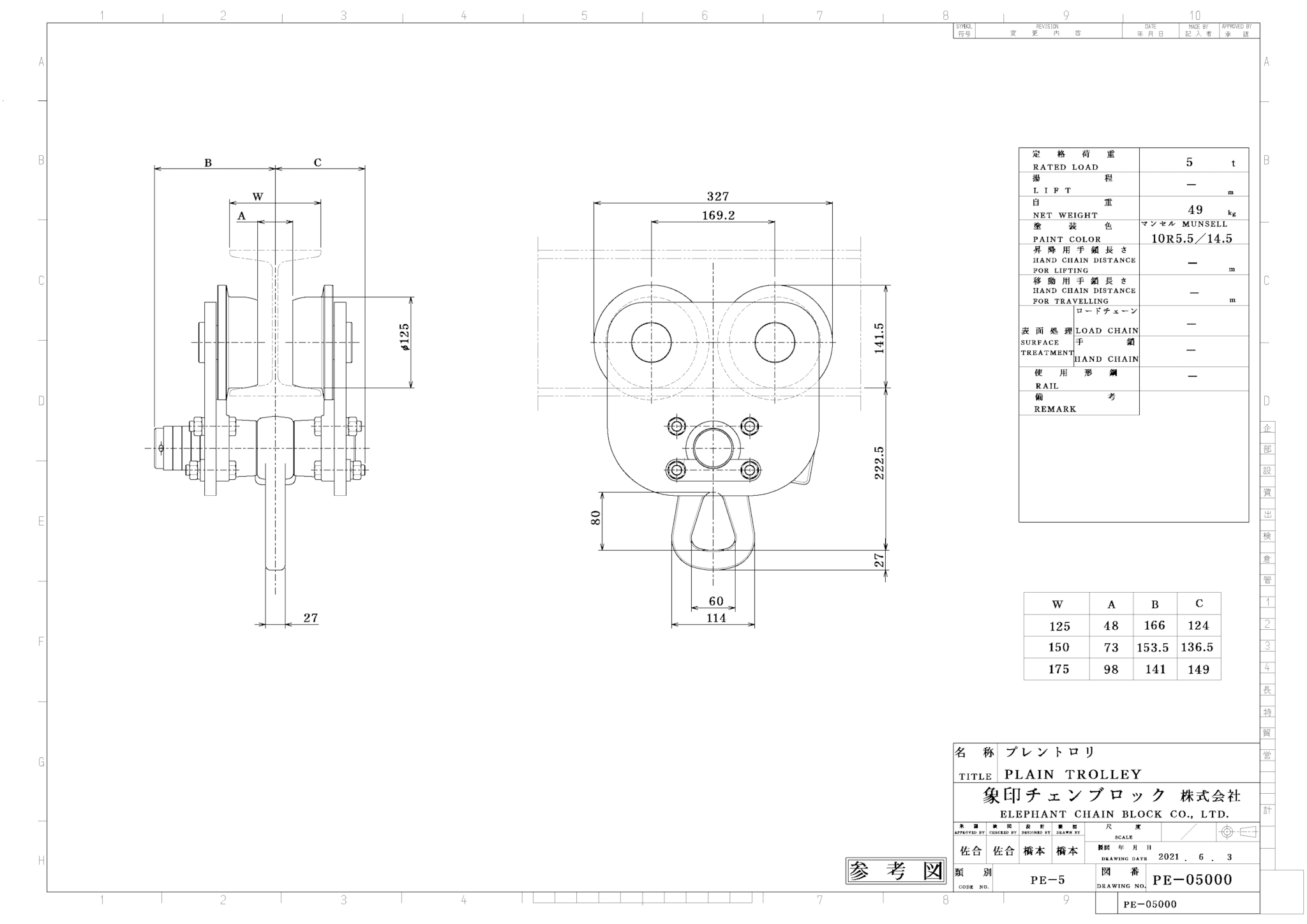 象印チェンブロック 電気用プレントロリー1.0ｔ PE01000 - 1