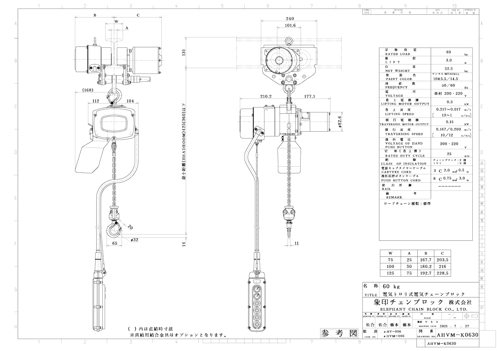 熱い販売 象印 単相１００Ｖ小型電気チェーンブロック ２速型 ４９０ＫＧ ３Ｍ 〔品番:ASB-K4930〕 2421798