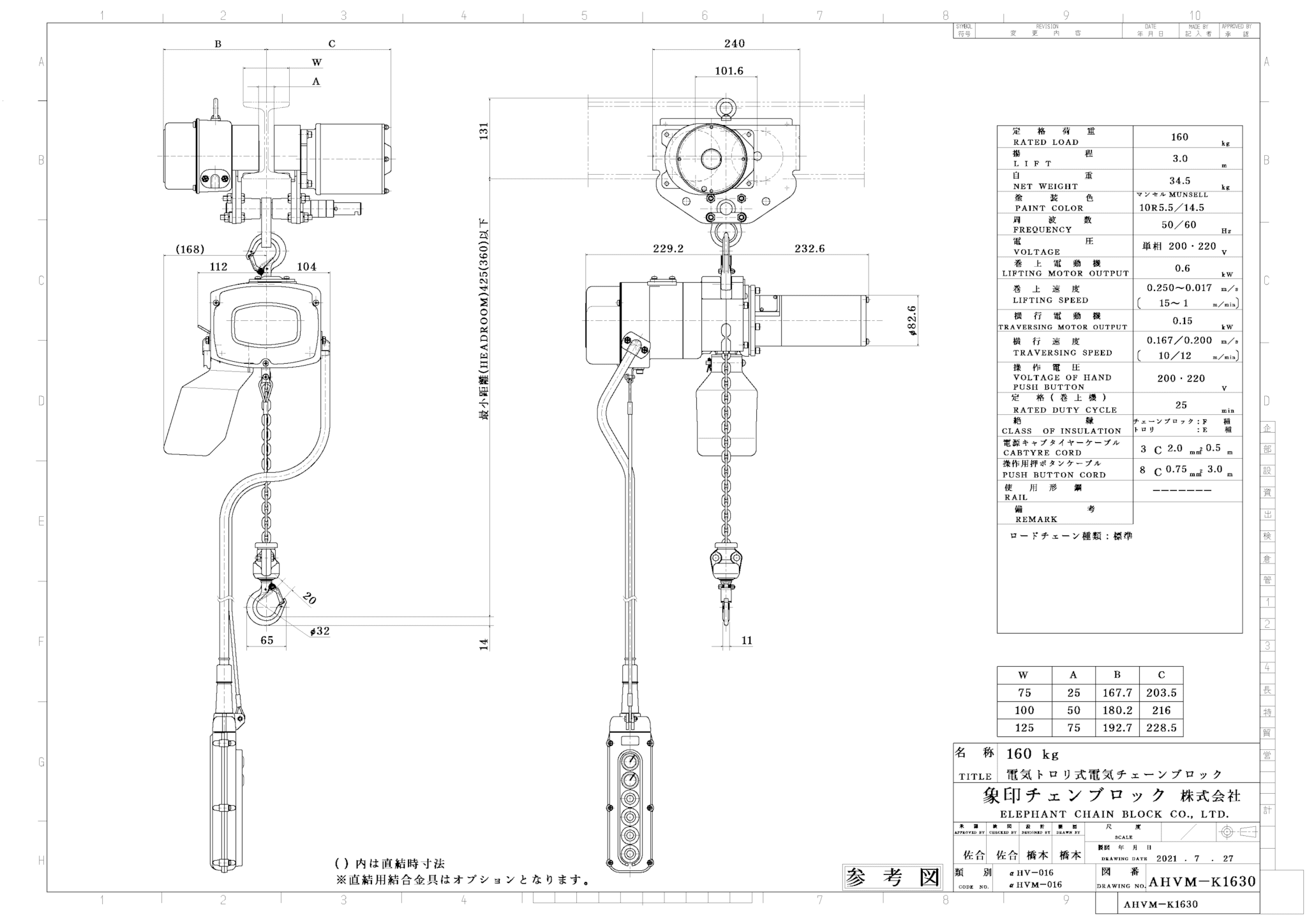 熱い販売 象印 単相１００Ｖ小型電気チェーンブロック ２速型 ４９０ＫＧ ３Ｍ 〔品番:ASB-K4930〕 2421798