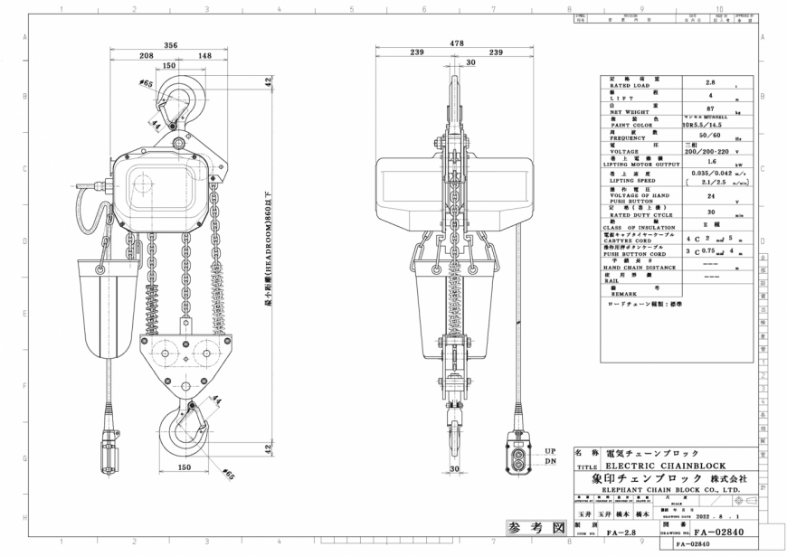 FA-2.8 / FAⅢ-2.8 寸法図