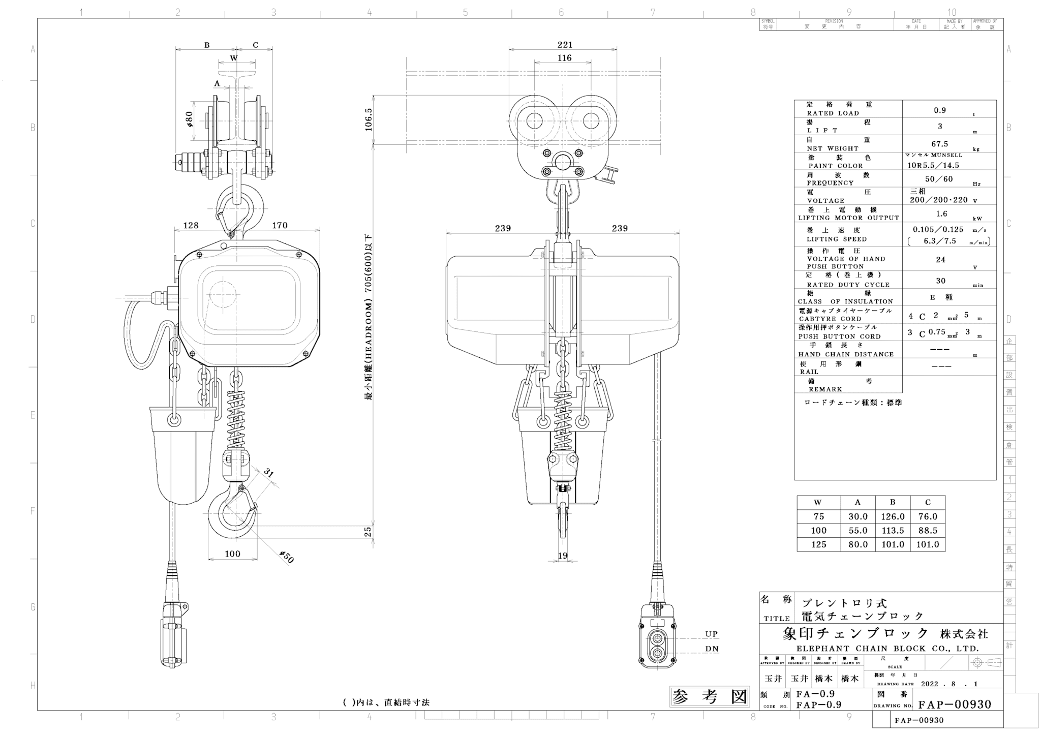 FAP/FAⅢP型プレントロリ結合式電気チェーンブロック(490kg~2.8t ...