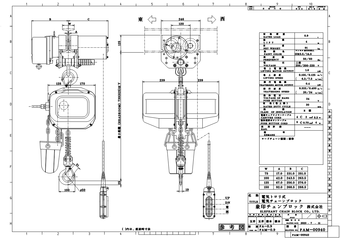 FAM/FAⅢM型電気トロリ結合式電気チェーンブロック（490kg～2.8t