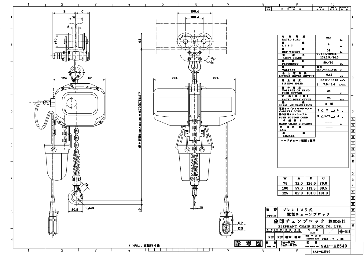 SAP/SAⅢP型プレントロリ結合式電気チェーンブロック（250kg～1t