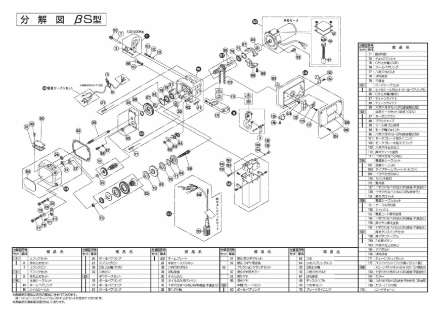 βS型 分解図・部品リスト